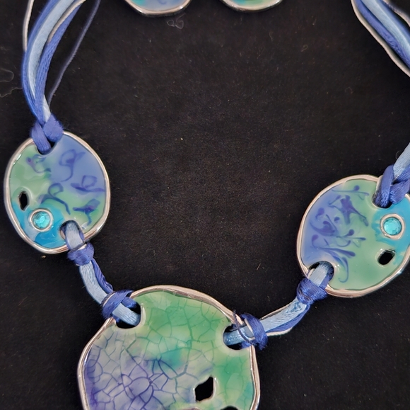 Chico's Blue and Green Enamel Disc Necklace & Earring Set - Picture 2 of 4
